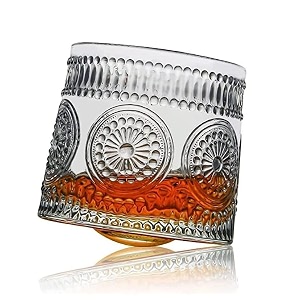 crystal rotable whiskey glasses - 300 ml bar glass for drinking bourbon whisky scotch cocktails cognac- old fashioned cocktail tumblers whiskey glasses 6 pcs