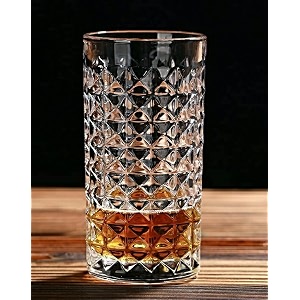 fashioned whiskey glass - heavy base rocks barware glasses for scotch mixed drinks wine bourbon juice water and cocktail drinks 300 ml crystal clear diamond cut whiskey glass 4 pcs