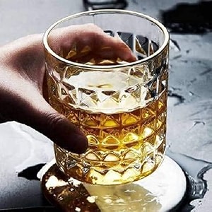fashioned whiskey glass - heavy base rocks barware glasses for scotch mixed drinks wine bourbon juice water and cocktail drinks 300 ml dimond_glass 12 pcs