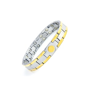 skewed bio magnetic therapy titanium bracelet for men amp women  double line dual tone energy health metal wristband for pain relief amp wellness model tbq299