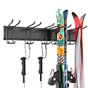 Ski Rack Wall Mount, Stores 5 Pairs, Steel Garage Storage Organizer