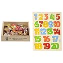 Skillofun Wildlife Picture Puzzle for 2-5 Years, Multicolour & Skillofun Wooden 1-20 Number Shape Tray with Knobs, Multi Color