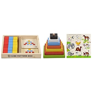 skillofun kid wooden cubes pattern box multi color amp wooden kingsize identification tray useful animals with knobs multi color amp wooden graded square tower multi color