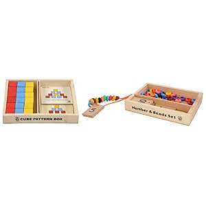 skillofun kid wooden cubes pattern box multi coloramp wood number and bead set multicolor