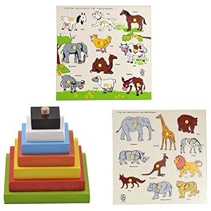skillofun wooden graded square toweramp skillofun wooden kingsize identification tray wild animals with knobs for kidsamp skillofun wooden kingsize identification tray useful animals with knobs