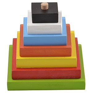 skillofun wooden graded square tower multi color - non-toxic eco-friendly toy for size discrimination encourages hand-eye coordination and early learning with fun play 