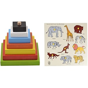 skillofun wooden graded square tower multi colorampskillofun - sfs-44d wooden kingsize identification tray wild animals with knobs for kids multi color