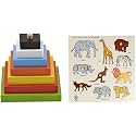 Skillofun Wooden Graded Square Tower, Multi Color&Skillofun - SFS-44D Wooden Kingsize Identification Tray Wild Animals with Knobs for Kids, Multi Color