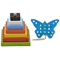 Skillofun Wooden Graded Square Tower, Multi Color&Skillofun Butterfly Sewing Toy, Multicolour