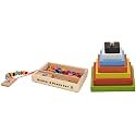 Skillofun Wooden Graded Square Tower, Multi Color&amp;Skillofun Wood Number and Bead Set, Multicolor