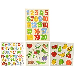 skillofun wooden king size identification tray fruitsidentification tray vegetables knobswooden 1-20 number shape tray knobswooden capital alphabet tray picture knobs-set of 4toys
