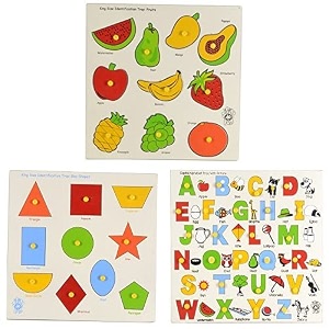 skillofun wooden king size identification tray fruits amp sf-10a wooden large shapes stray - triangle multi color amp wooden capital alphabet tray with picture with knobs multi color