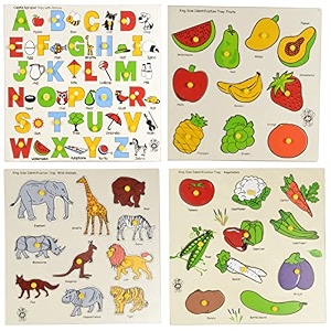 skillofun wooden king size identification tray fruitsidentification tray vegetables knobssfs-44d kingsize identification tray wild animalscapital alphabet tray picture knobs-set of 4toys