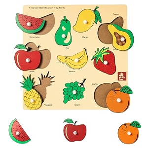 skillofun wooden king size fruit identification tray  wooden toys for kids  puzzles for kids for age 2  wooden puzzles for kids  occupational therapy equipment  puzzle game  peg board for kids