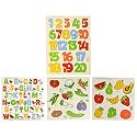 Skillofun Wooden King Size Identification Tray, Fruits+Identification Tray Vegetables Knobs+Wooden 1-20 Number Shape Tray Knobs+Wooden Capital Alphabet Tray Picture Knobs-(Set of 4Toys)