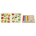 Skillofun Wooden King Size Identification Tray, Fruits+Identification Tray Vegetables with Knobs+SFS-44D Wooden Kingsize Identification Tray Wild Animals+Wooden Cubes Pattern Box-(Set of 4Toys)