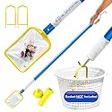 The Skimmie (Long Version) Pool Skimmer Net & Pole 53" with Stainless Steel Hook, Two Skimmer Basket Handles, Fine Mesh Net & Skimmie Dip - Hands-Free Removal of Debris, Bugs, Frogs, Small, Animals