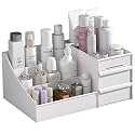 skin care organizer,Makeup Desk Organizer With Drawers ,Countertop Organizer for Cosmetics,Vanity brush with Holder for Lipstick, Brushes, Eyeshadow, and Desktop Finishing Dresser (A-Large-White)