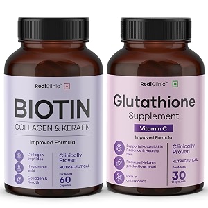 skin care supplement combo with glutathione and biotin capsules  collagen keratin amp vitamin c  helps in skin glow radiance amp antioxidant support  set of 2