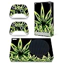 Skin Decal Sticker Cover Set for Xbox Series S Console and Controller Glowing Weed Grass Green Leaf