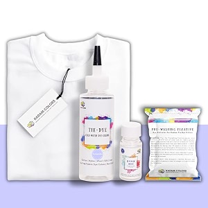 skin friendly tie dye bottle with white t-shirt 100 cotton 180 gsm t-shirt dye activator - color fixative included cold fabric dye colors 5-6 year periwinkle