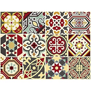 skin poster - b3c moroccan tile stickers for kitchen backsplash bathroom floor wood glass stick home dcor furniture multicolor 6x6 inch 36 pic