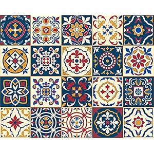 skin poster - g5 moroccan tile stickers for kitchen backsplash bathroom floor wood glass stick home dcor furniture multicolor 10x10 inch 36 pic