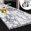 Skin Poster - White Grey Marble Gloss Vinyl Wallpaper Decal Top Peel and Stick Door Wardrobe Wall Papers Vinyl PVC Self Adhesive for Cupboard Door/Almirah/Fridge/Tabletop/Wall, Floor - '12x144' Inches