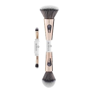 skinplus 4 in 1 travel brush with foundation powder eyeshadow blending brush  soft bristles makeup brushes set for women