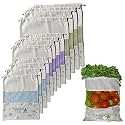 Set of 12 Organic Cotton Reusable Vegetable Bags for Fridge, Eco Friendly Storage Bags, 10 x 13 inch Perfect for Fruits, Vegetables, Pulses &amp; Grocery items, Multipurpose| (3 Colors)