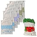 Set of 6 Organic Cotton Reusable Vegetable Bag for Fridge, Eco Friendly Storage Bags, 10 x 13 inch Perfect for Fruits, Vegetables, Pulses and Grocery items, Multipurpose(3 Colors)