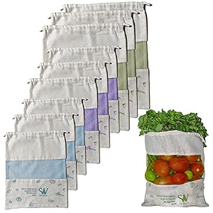 set of 9 organic cotton reusable vegetable bag for fridge eco friendly storage bags 10 x 13 inch perfect for fruits vegetables pulses amp grocery items multipurpose 3 colors