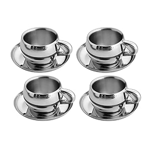 skitch stainless steel chai cup with plate unbreakable cups 125ml each for tea chai coffee cups mugs with saucer set of 4