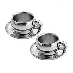 skitch stainless steel chai cup with plate unbreakable cups 125 ml each for tea chai coffee cups mugs with saucer set of 2