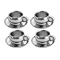 Skitch® Stainless Steel Chai Cup with Plate Unbreakable Cups 125ml Each for Tea Chai Coffee Cups Mugs with Saucer (Set of 4)