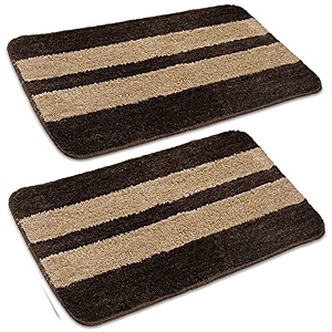 skive india set of 2 piece mats with anti skid rubber backingcolour cofee with gold stripsize40 x 60 cm set of 2 piece