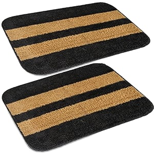 skive india set of 2 piece mats with anti skid rubber backingcolour gray with gold stripsize40 x 60 cm set of 2 piece