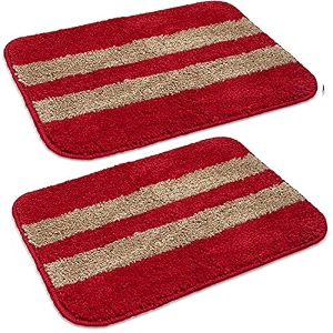 skive india set of 2 piece mats with anti skid rubber backingcolour red with gold strip size40 x 60 cm set of 2 piece