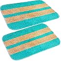 SKIVE India Set of 2 Piece mats with Anti Skid Rubber Backing,Colour Aqua with Gold Strip,Size(40 x 60 cm) Set of 2 Piece