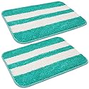 SKIVE India Set of 2 Piece mats with Anti Skid Rubber Backing,Colour Aqua with White Strip Set of 2 (40 x 60 cm)