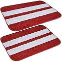 SKIVE India Set of 2 Piece mats with Anti Skid Rubber Backing,Colour Red with White Strip Set of 2(40 x 60 cm)