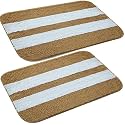 SKIVE India Set of 2 Piece mats with Anti Skid Rubber Backing,Colour Beige with White Strip Set of 2 (40 x 60 cm)