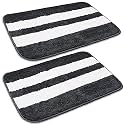 SKIVE India Set of 2 Piece mats with Anti Skid Rubber Backing,Colour Gray with White Strip Set of 2 (40 x 60 cm)
