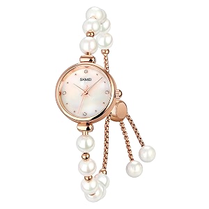 skmei stainless steel girls ladies watch bracelet diamond ladies small rose gold fashion luxury thin waterproof analog quartz casual wife gift silver watch-1983pearl whiteband colormulticolor