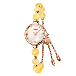 skmei ladies watch bracelet diamond ladies small rose gold fashion luxury thin waterproof analog quartz casual girl wife gift silver watch - 1983