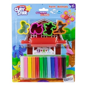 skoodle multicolor clay set 12 clay sticks  4 moulds  1 roller 150g non-toxic farm animals theme gift for kids 3