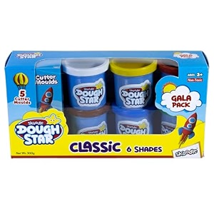 skoodle dough star classic gala pack for kids 3 years  6 multicolor doughs amp 5 cutter moulds  non-toxic amp safe to use  fun amp creative modelling clay dough  perfect gifting option