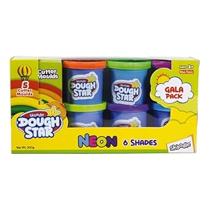 skoodle dough star gala pack 300gm 5 cutter moulds amp 6 neon shades of non-toxic modelling clay dough for kids creative art amp craft gift for children 3 years and up