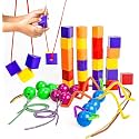 Skoolzy 46 Pcs Lacing Beads - Large Beads for Preschool Learning Activities, Sensory Toys for Toddlers 3-4, Autism Toys for Toddlers 3-4, Ideal for Cognitive and Motor Skills Development