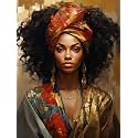 SKRYUIE 5D African Woman Diamond Painting Kits - DIY Diamond Art Kits for Adults African American, Full Round Drill - Crystal Cross Stitch - Adults Craft for Wall &amp; Office Decor - 12x16 inch